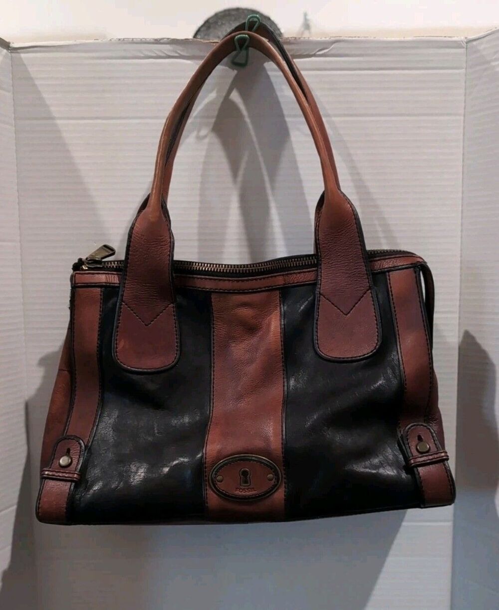 Vintage Fossil Reissue Weekender Brown/Black Leather bag Carry-on Tote